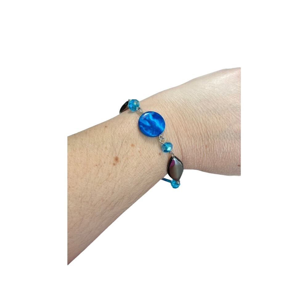 blue and silver bead bracelet